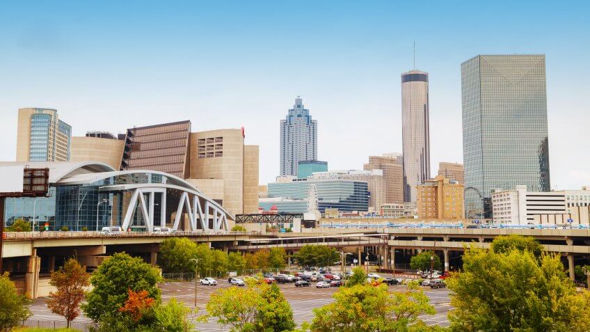 Downtown Atlanta, Georgia on a cloudy day.