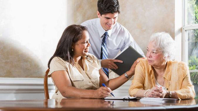 senior getting professional advice