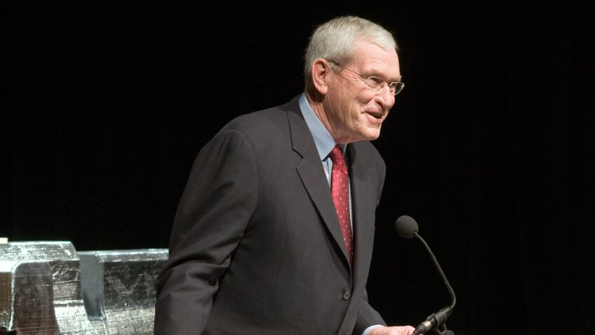General Motors Chairman and CEO Ed Whitacre addresses the gathering after the first Chevrolet Volt battery came off the line at the GM Brownstown Battery plant in Brownstown Township, Michigan Thursday, January 7, 2010.