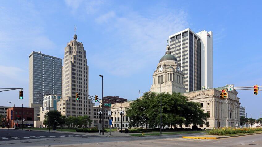Fort Wayne, IN, USA - August 2, 2014: The downtown district in Fort Wayne, Indiana.