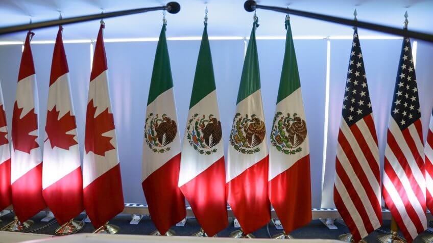 National flags representing Canada, Mexico, and the U.