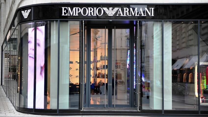 Vienna, Austria - February 11, 2017: Facade of Emporio Armani store in the street of Vienna on February 11, 2017.