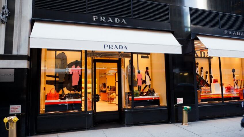 "New York, New York, USA - June 2, 2011: A Prada designer boutique on 57th street in midtown Manhattan.