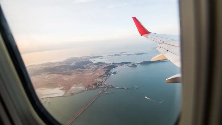 View from airplane window of South Korea.