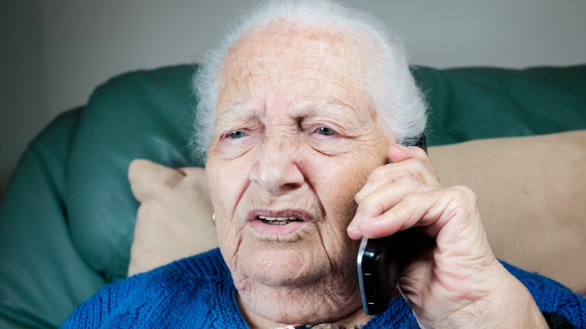 confused, elderly, phone, senior, woman