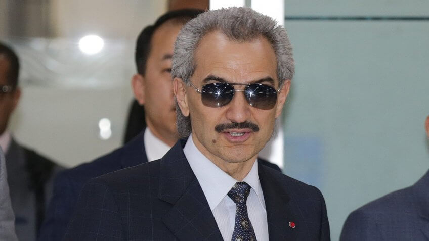 Saudi Arabia Billionaire Prince Alwaleed Bin Talal (3-r) a Cousin of Saudi King Salman Arrives at Gimpo International Airport West of Seoul 16 May 2016 He is Scheduled to Meet Key South Korean Figures Before Leaving the Country Later in the Day Korea, Republic of SeoulSouth Korea Saudi Arabia Prince Talal Visit - May 2016.