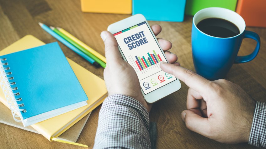Business Charts and Graphs on screen with CREDIT SCORE title.