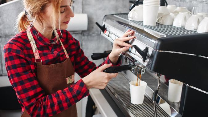 working at a coffee shop