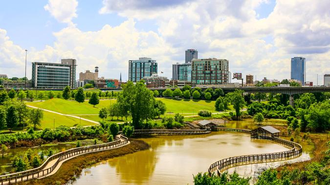 Little Rock, AR, USA - June 12, 2015: The city of Little Rock Arkansas seen from the William J.