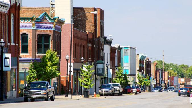 The historic section of Springfield, Missouri is photographed.