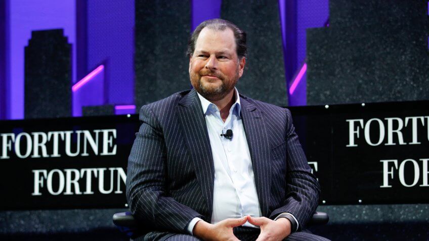 SAN FRANCISCO, CA - NOVEMBER 03: Marc Benioff speaks during the Fortune Global Forum - Day2 at the Fairmont Hotel on November 3, 2015 in San Francisco, California.