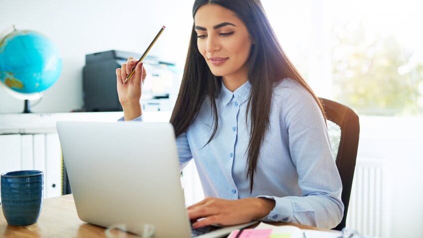 Home, Office, desk, freelancer, laptop, pencil, woman