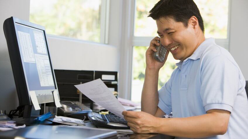 Asian, Computer, MAN, calling, phone