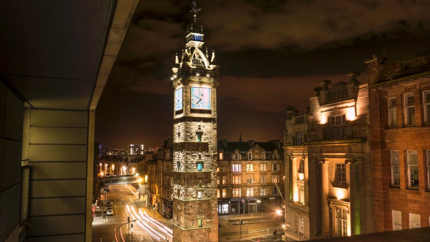Glasgow, Scotland, Travel, clock tower, night