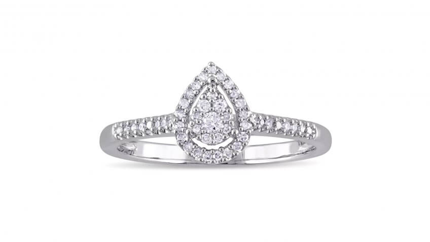 Miadora Sterling Silver 1/6-Carat Diamond Teardrop Halo Ring