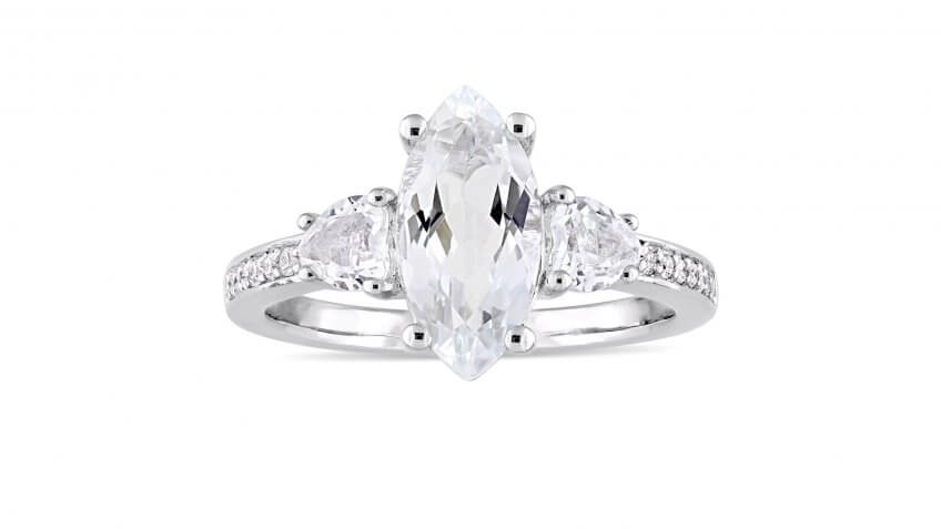 Miadora Sterling Silver White Topaz and 1/10-Carat Diamond Engagement Ring