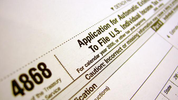 Tax form 4868 - Filing Extension.
