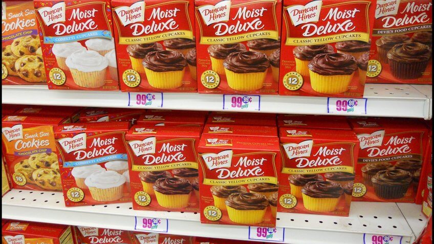 99 cent store, cake mixes, dollar store, dry goods