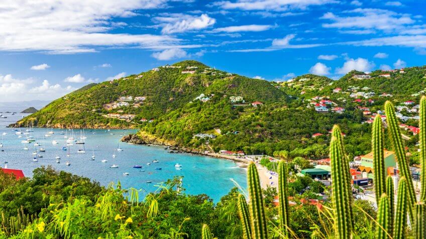 Saint Barthelemy skyline and harbor in the West Indies of the Caribbean.