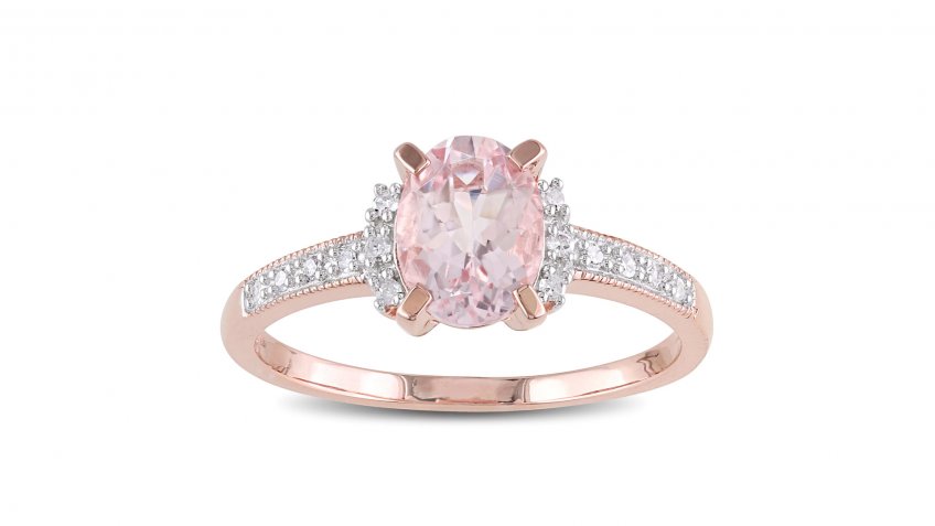 Miadora Rose-Plated Sterling Silver Oval-Cut Morganite and Diamond Accent Engagement Ring