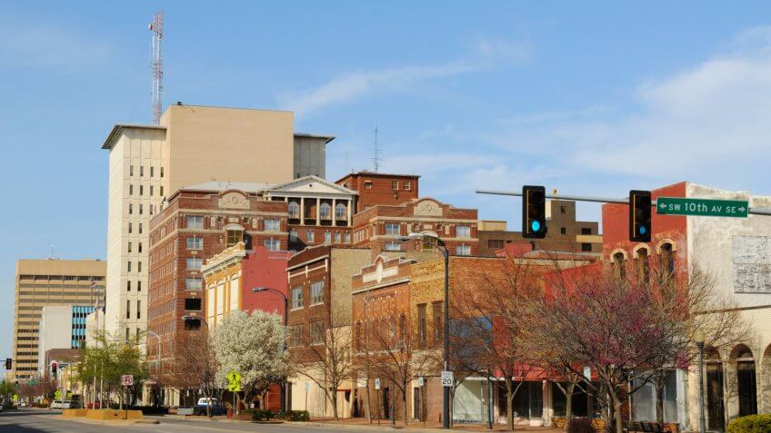 springtime view in downtown Topeka, Kansas, USA.