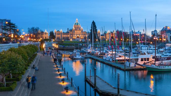 View of downtown Victoria in the evening, Canada.
