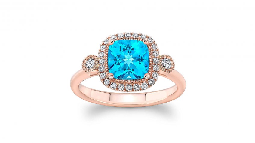 Blue Topaz and Diamond 14-Karat Rose Gold Ring