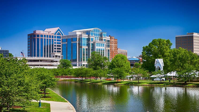 Downtown Huntsville, Alabama on a sunny day.