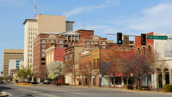 springtime view in downtown Topeka, Kansas, USA.