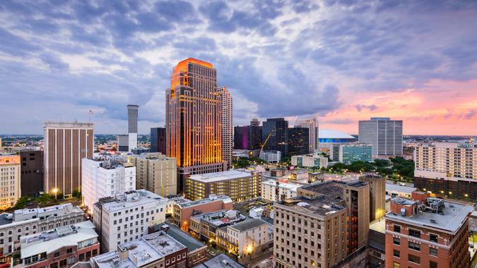 New Orleans, Louisiana, USA CBD skyline at night.