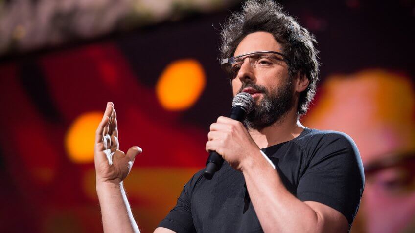 Sergey Brin wearing Google Glass at TED2013.