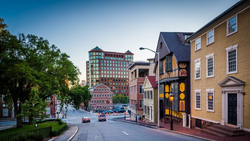Buildings along Thomas Street, in Providence, Rhode Island.