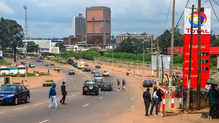 Africa, Bicycle, City, Station, buildings, cameroon, cameroun, city center, petrol, yaounde