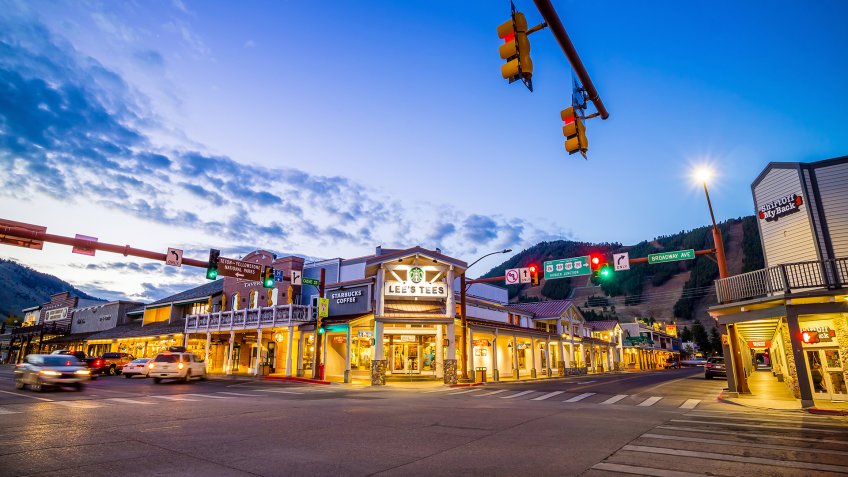JACKSON HOLE, WYOMING - SEP 28: Downtown Jackson Hole Wyoming USA on September 28, 2015 It was named after David Edward "Davey" Jackson who trapped beaver in the area in the early nineteenth century.