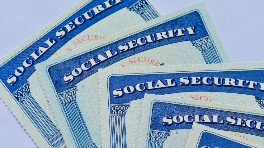 Close-up of American social Security cards.