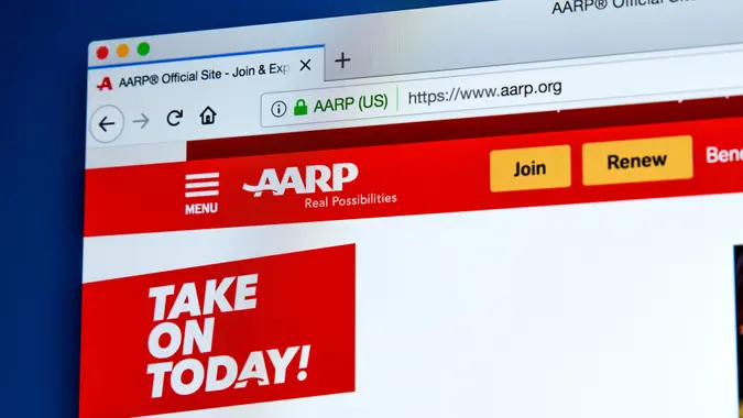 LONDON, UK - FEBRUARY 22ND 2018: The homepage of the official website for the American Association of Retired Persons - an interest group that focuses on the elderly, on 22nd February 2018.
