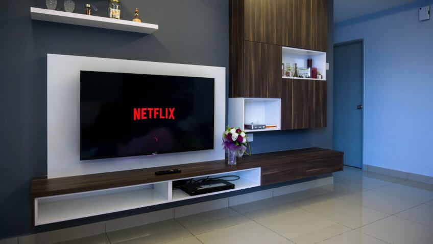 KUALA LUMPUR, MALAYSIA - AUGUST 8TH, 2017 : Modern lifestyle with SONY Android TV to stay connected & browsing media using favourite Apps.