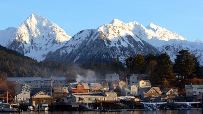 The city of Sitka, Alaska at dawn.