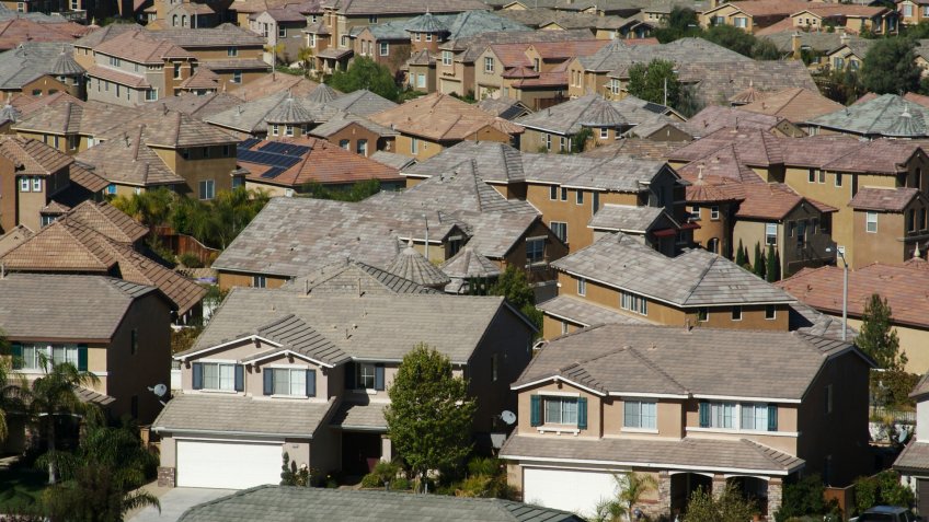 Elevated View of New Contemporary Suburban Neighborhood.