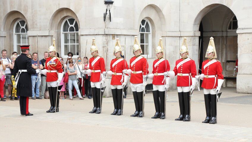 Queen's Life Guard after The Guard Changing Ceremony in front of The Buckingham Palace, on The Mall.
