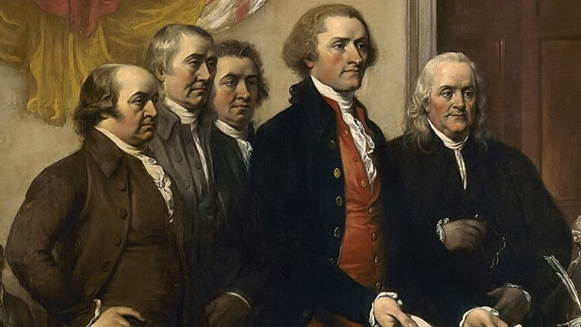 Committee of Five, Declaration of Independence, July 1776, detail of John Trumbull's painting (1819).