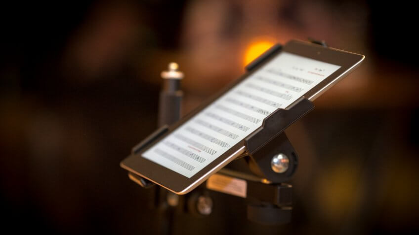 Tablet pc with notes on stage.
