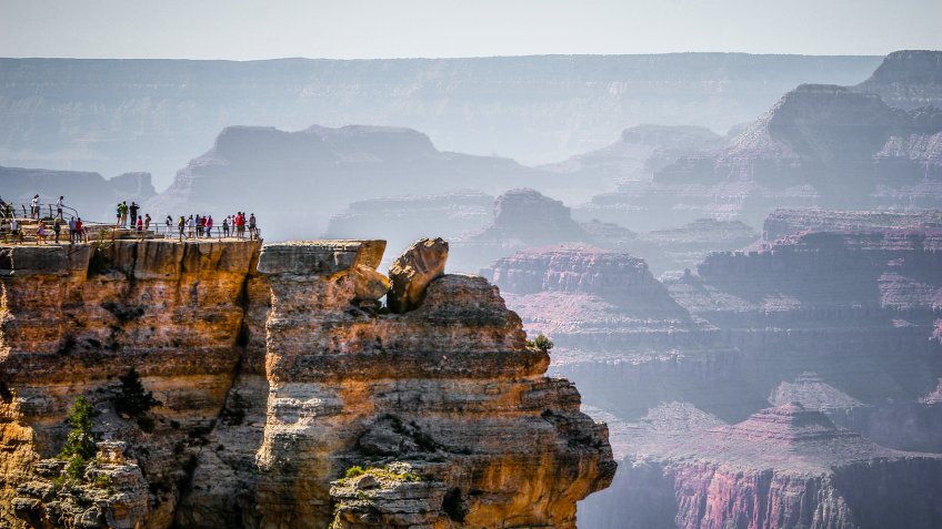 Mather Point scenic viewpoint at the Grand Canyon National Park, Arizona, United States.