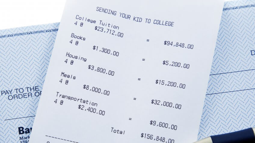 A receipt lists the typical costs of sending your child to college.