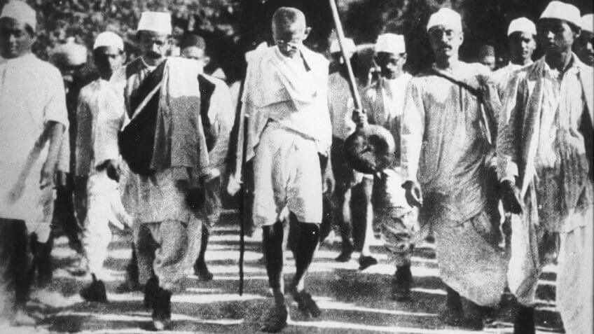 Gandhi during the Salt March, March 1930.