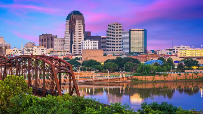 Shreveport, Louisiana, USA downtown skyline on the Red River.