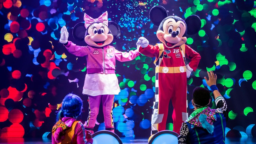 'DISNEY JUNIOR DANCE PARTY!' - Mickey Mouse and Minnie Mouse in their"Mickey and the Roadster Racers" costumes entertain guests of all ages at "Disney Junior Dance Party!" The all-new "Disney Junior Dance Party!" comes to life in Hollywood Land at Disney California Adventure Park.