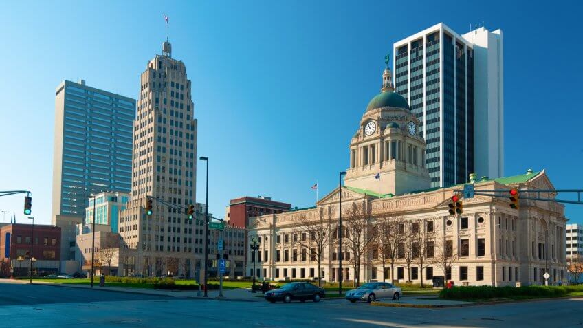 Downtown Fort Wayne, Indiana Skyline, including Allen County Courthouse.