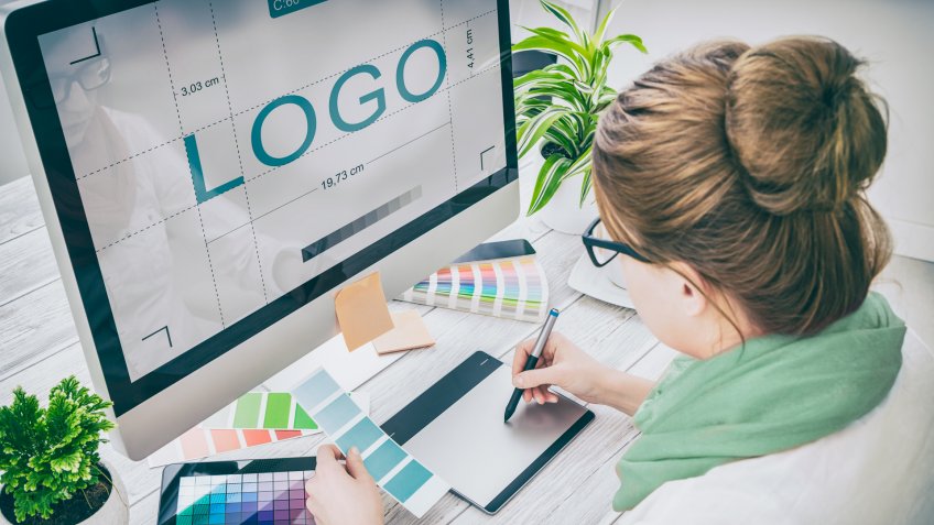 logo design brand designer sketch graphic drawing creative creativity draw studying work tablet concept - stock image.