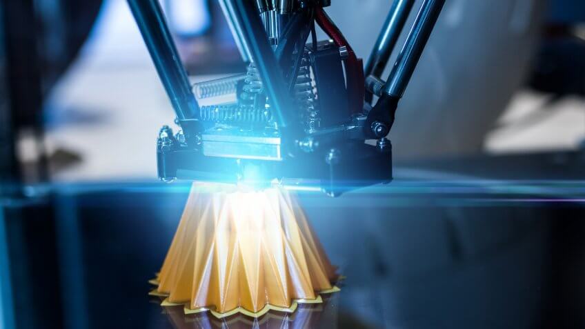 3D printing machine during work process.